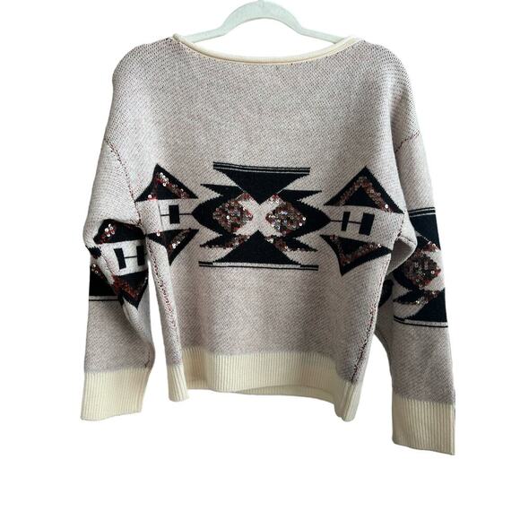 Joie Southwest Print Size S Cashmere Blend Sweater with Sequins - Picture 9 of 10